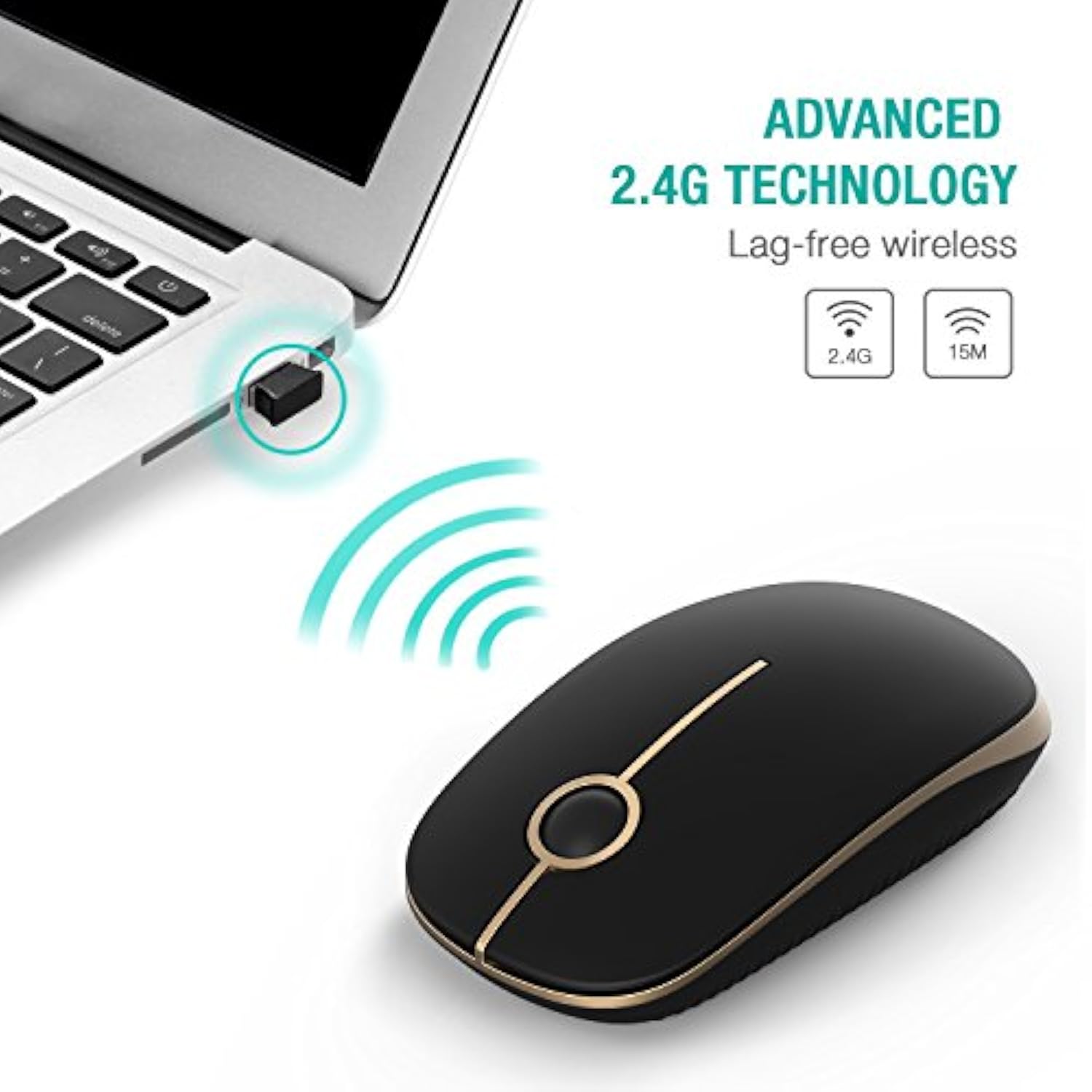 Wireless Mouse - 2.4G Slim Portable Computer Mouse With Nano Receiver, Less No