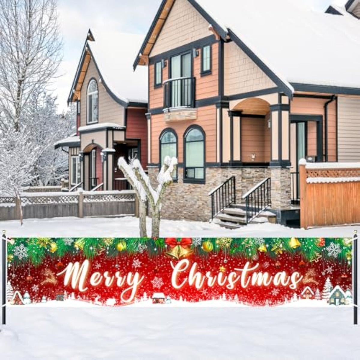 Large Merry Christmas Yard Banner Green Red Backdrop For Christmas Decorations Outdoor Red Holiday Party Supplies Home Decor For Yard,Garden,Porch,Lawn 98.4 X 19.6 Inch