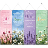 Floral Church Banners With Scripture - 4Pcs Flower Christian Church Banners For Sanctuary Wall, Spring Bible Hanging Sign Wall Decor, Religious Backdrop Supplies For Sunday School Classroom