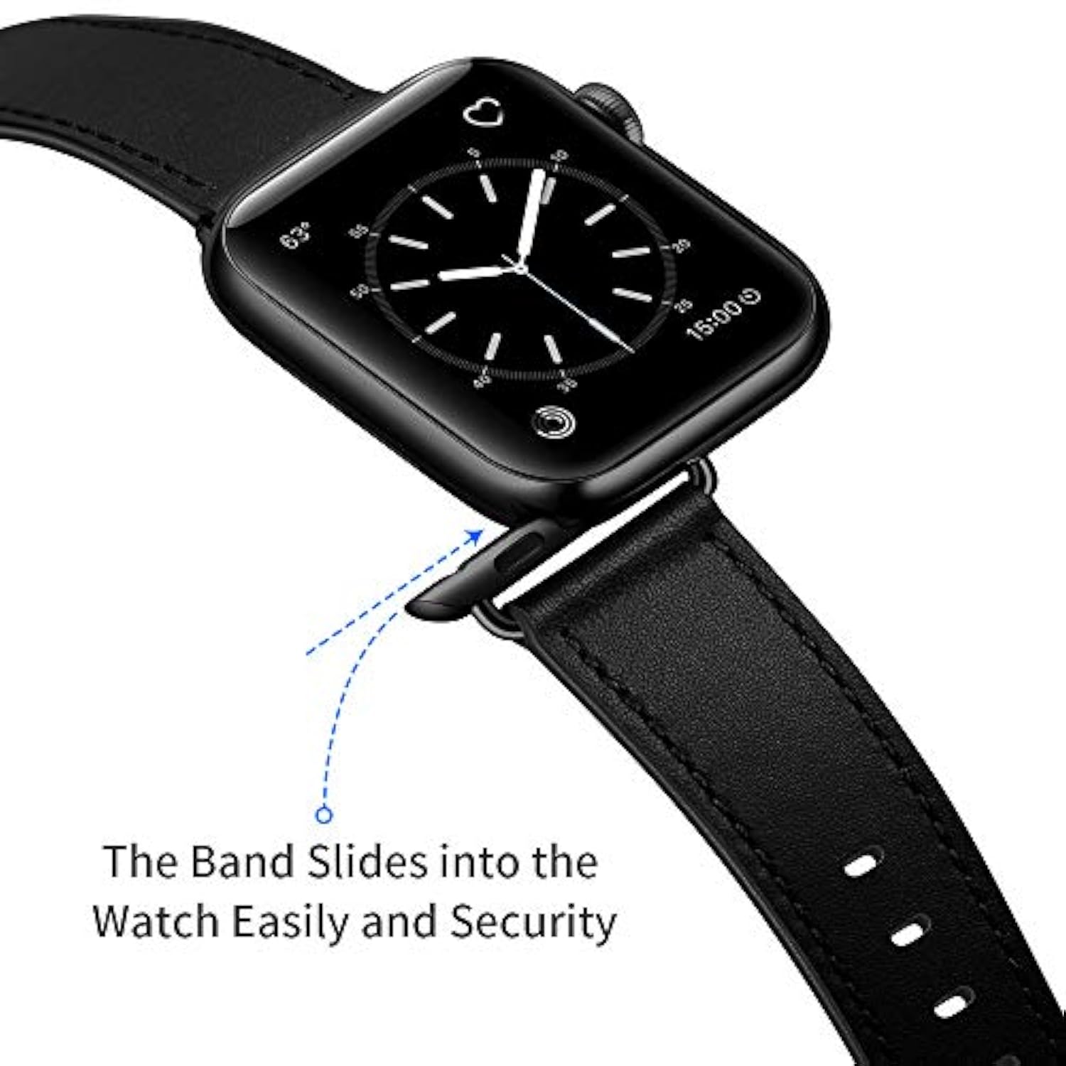 Apple Watch Leather Band Replacement Strap 42-49mm Black Compatible With All Series