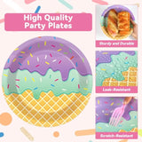 100Pcs Ice Cream Birthday Party Supplies Pink Sweet Ice Cream Paper Plates Napkins Fork Set Disposable Fairy Ice Cream Tableware Decorations For Girls Baby Shower Dinner Serves 25