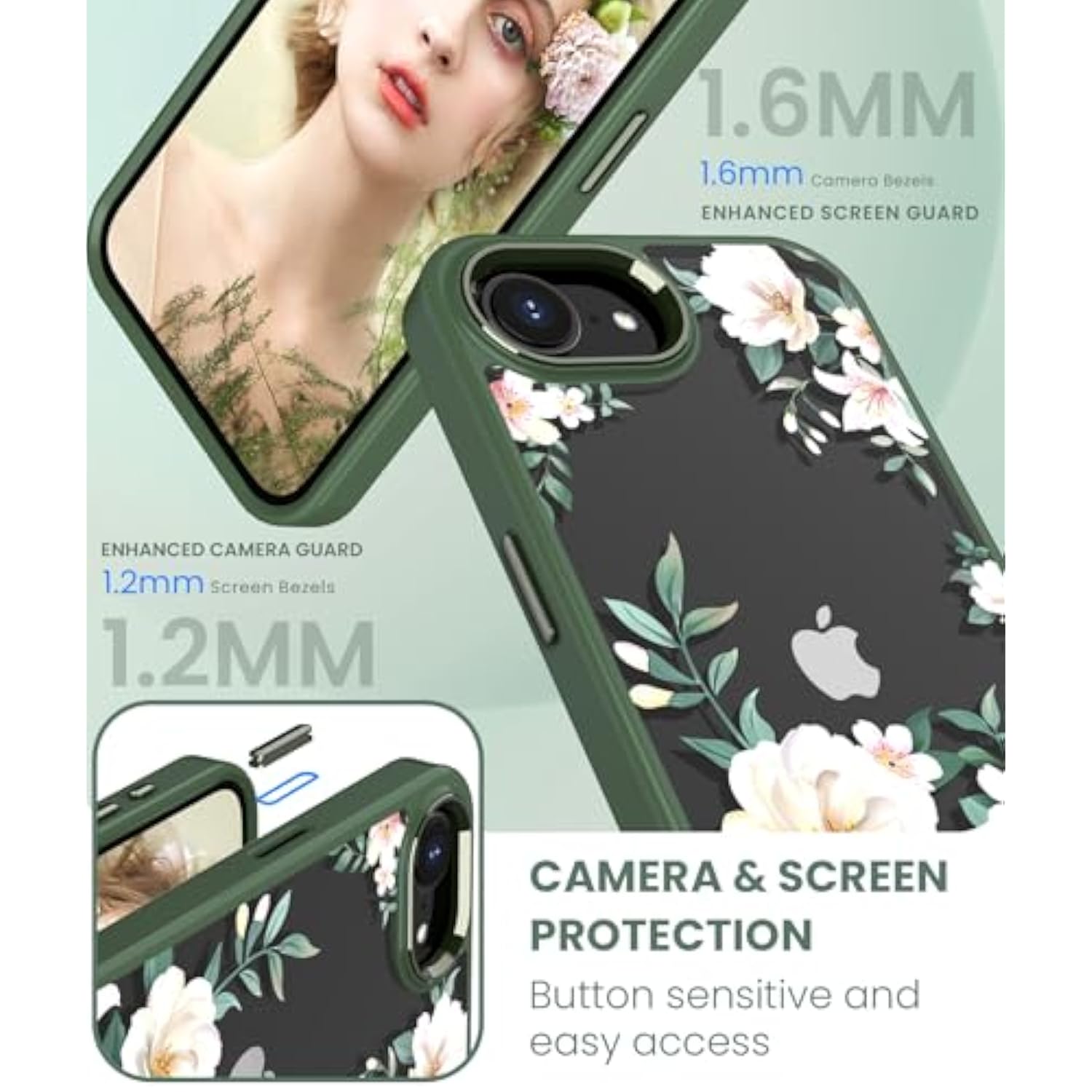For Iphone 16E Case+Tempered Glass Screen Protector, [ Grade Protective] Slim Soft Tpu & Hard Pc,Girls Women Crystal Clear Flower Pattern Cover For Iphone Se 4Rd Gen 2025-Magnolia