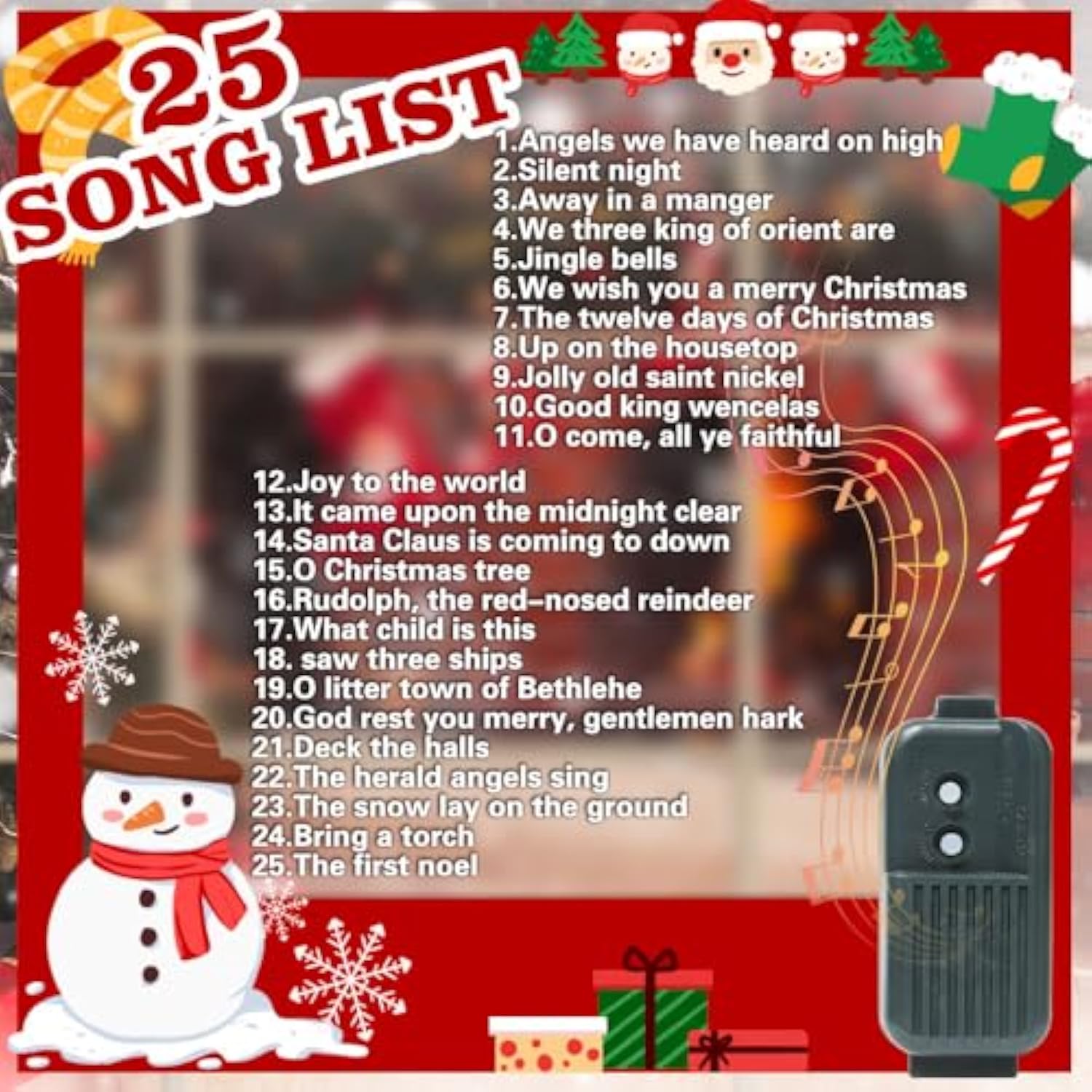 30 Lights Christmas Musical Bell String Lights, 25 Classical Holiday Songs, 7 Functions Yellow Incandescent Bulb Green W