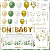 Sage Green Baby Shower Decoration For Girl Boy 99Pcs, Boho Greency Neutral Party Supplies With Oh Baby Backdrop Tablecloth Balloon Garland Kit For Woodland Safari Gender Reveal Party Decor