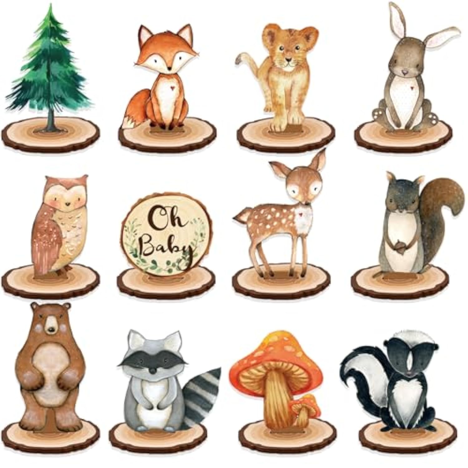 12Pcs Woodland Animals Table Centerpieces, Woodland Baby Shower Decorations, Forest Wild Animal Cutout Shapes For Creatures Baby Shower Table Decorations, Wood