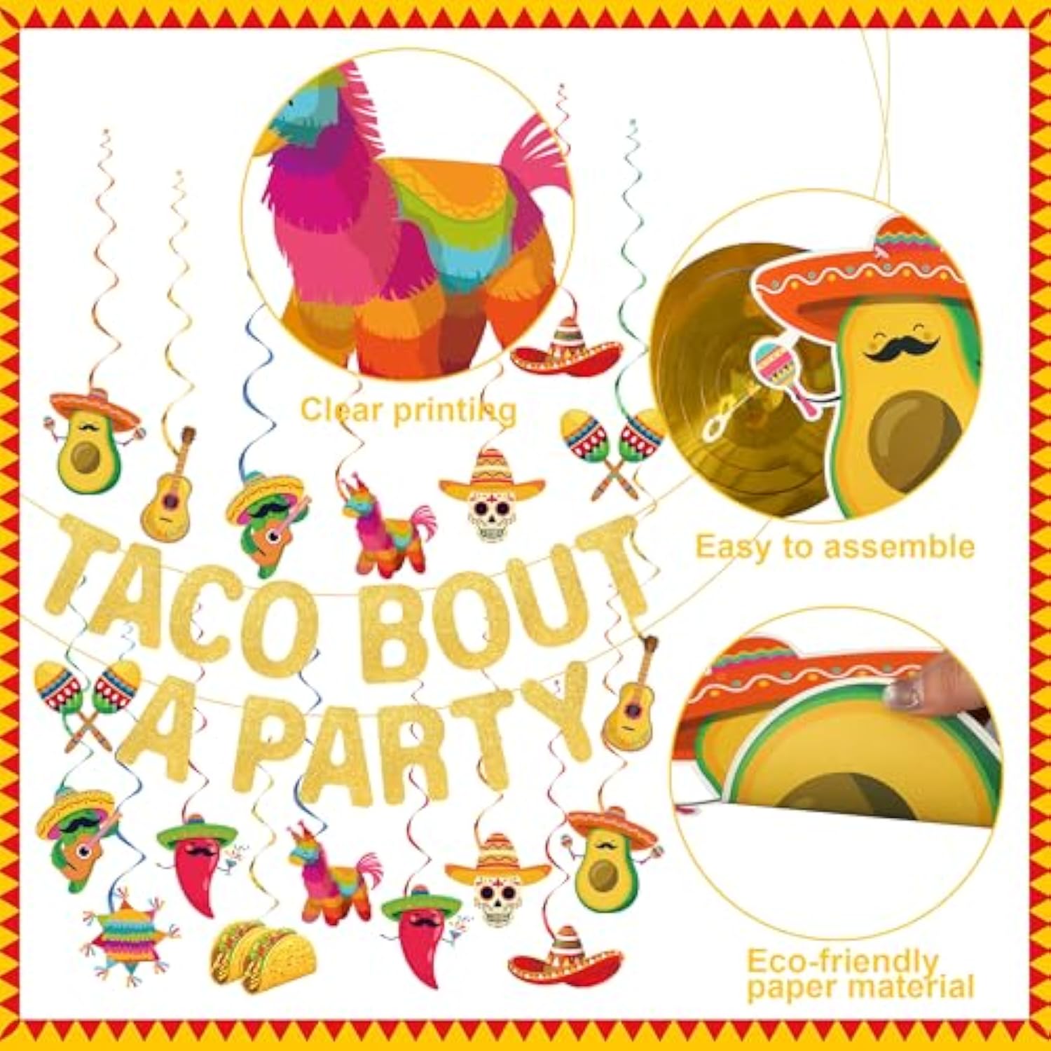 Mexican Taco Bout A Party Decoration Taco Bout A Party Banner Mexican Fiesta Ceiling Hanging Swirls For Fiesta Birthday Cinco De Mayo Decoration