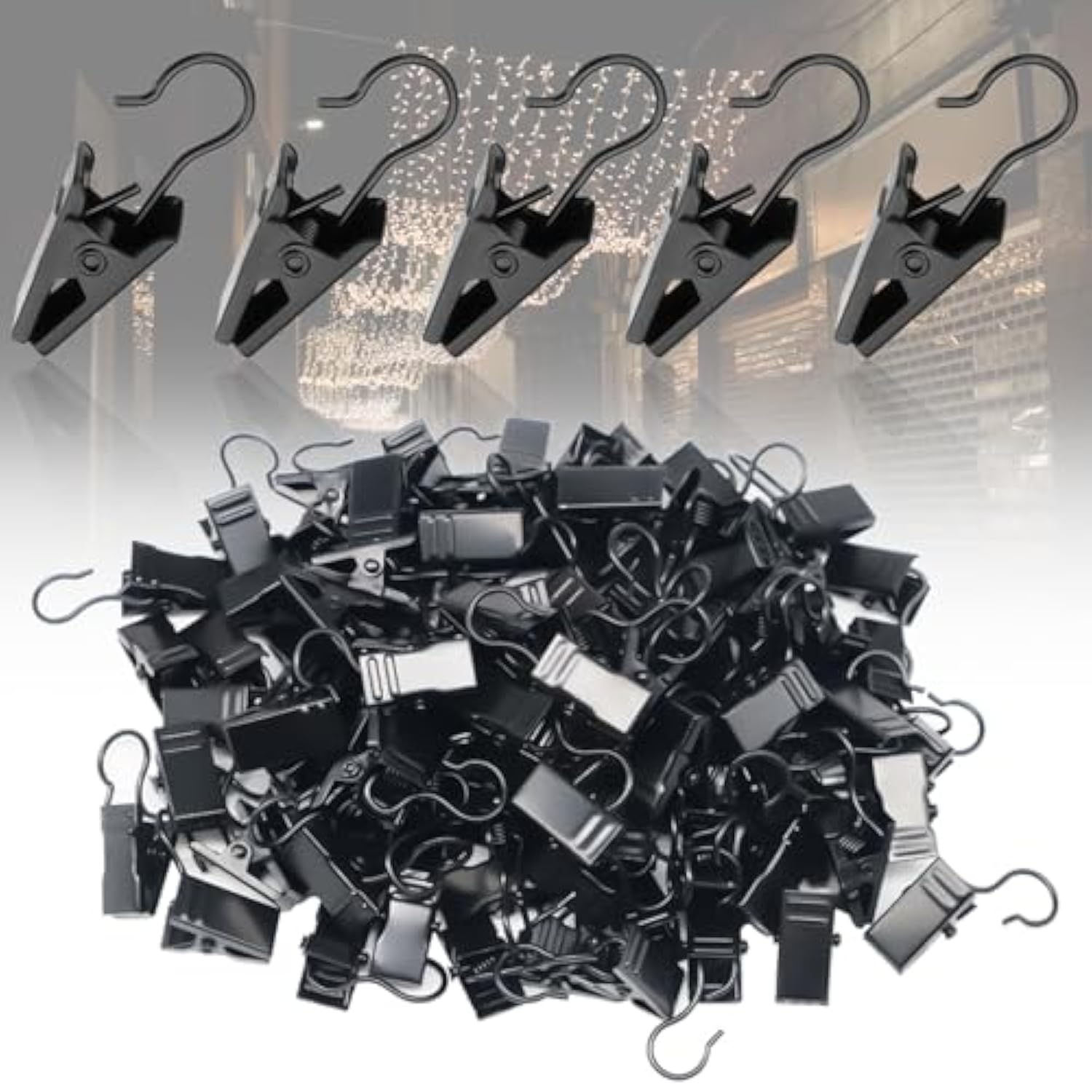 100 Pack Black Stainless Steel Small Curtain Clips, Curtain Hooks Clips For Hanging For Outside Christmas String Lights Indoor Outdoor Activities Supplies Hanger Clips Dd021-B
