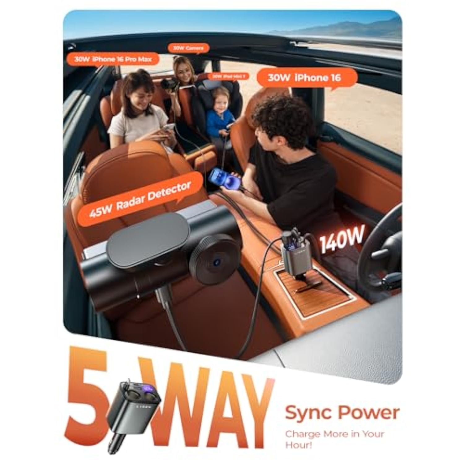 Car Cigarette Lighter Splitter, Metal 90W Dual Cigarette Lighter Adapter Metal With Pd30W Retractable Car Charger, Led Voltage12V/24V Car Charger Splitter For Iphone 16, Gps, Dashcam