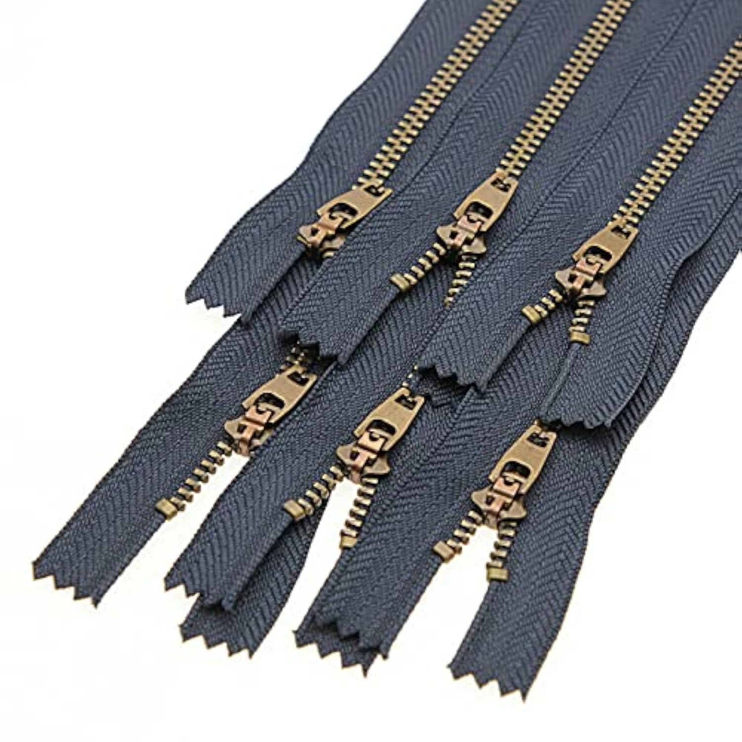 7 Inch Metal Zipper Close End Jeans Zipper Antique Brass Teeth Navy Zi