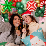 Christmas Balloon Garland Arch Kit, 146Pcs Red Green Pink Gold Balloons with Candy Cane Exploding Star Foil Balloons for Christmas Party Decorations