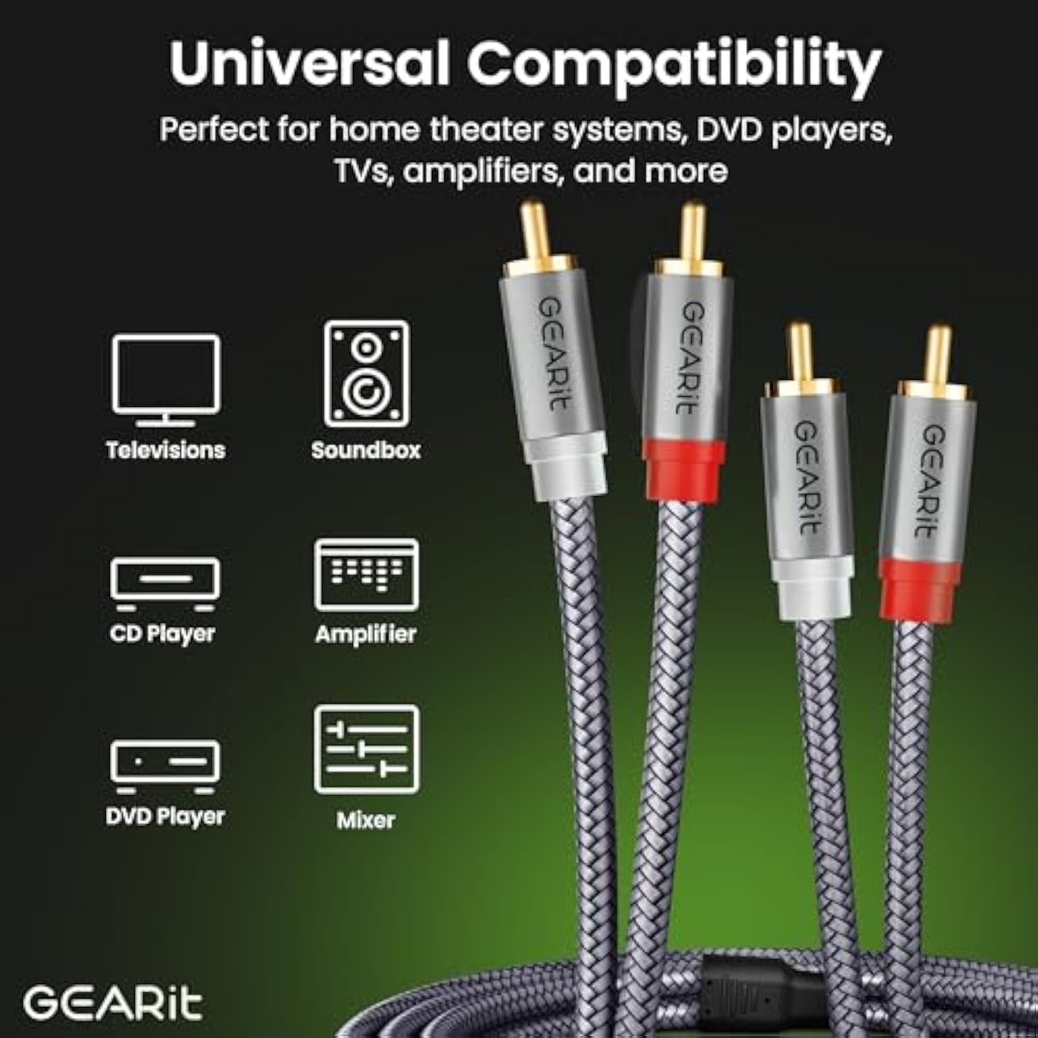 GearIT RCA Cable (50FT) 2RCA Male to 2RCA Male Stereo Audio Cables Shielded Br