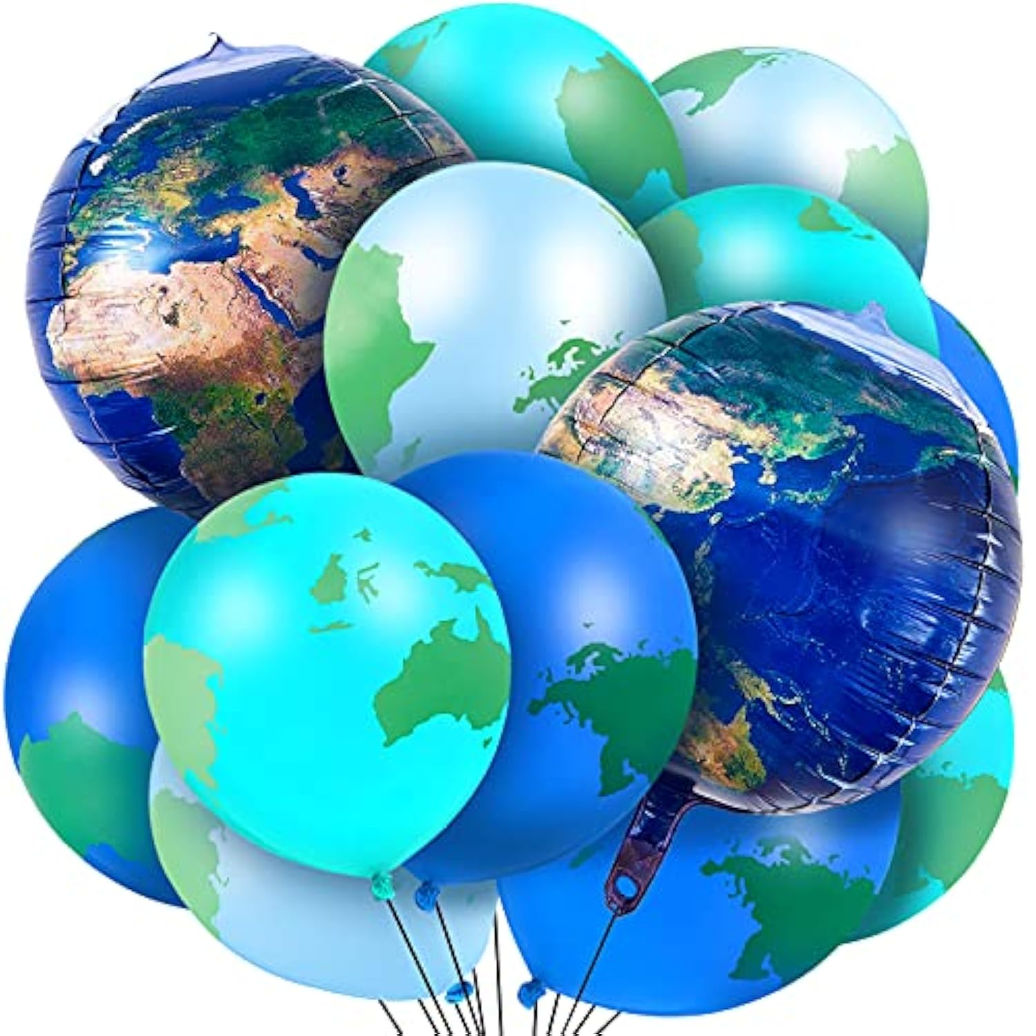 48 Pcs Globe Balloons, 8 Pcs 22 Inch And 40 Pcs 12 Inch World Map Planet Foil Latex Balloons For Earth Day Decorations, Travel Party Around The World Party Decorations