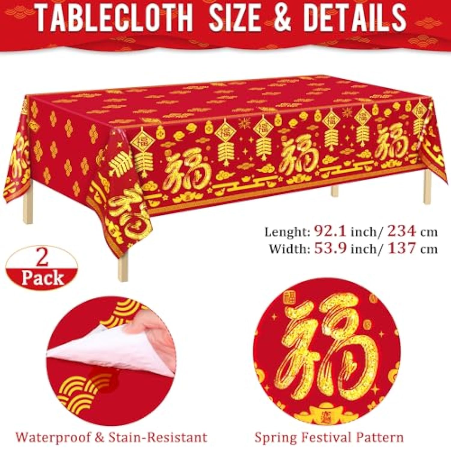 170Pcs Chinese New Year Tableware Set, Red & Gold Festival Design For 24 Guests, Includes Plastic Cutlery, Paper Plates, Cups & Napkins, Tablecloths, Spring Occasion