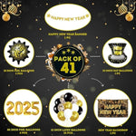 , New Year Eve Party Supplies 2024 Set - Big, Pack 41, Black And Gold 2024 Balloon Arch Kit | Happy New Year Banner, Happy New Year Decorations 2024 | New Years Balloons, Nye Decorations 2024
