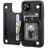 iPhone 11 Wallet Case with Credit Card Holder, Black - Faux Leather Design
