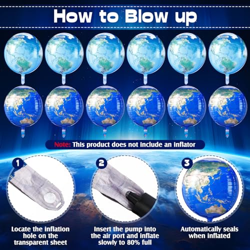 12 Pcs Space Balloons 22 Inch Large 4d Galaxy Planet Balloons World Map Globe Inflatable Earth Outer Space Party Decorations for Travel Theme Party Birthday(Earth)