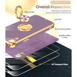 For Iphone Xr Case: With Tempered Glass Screen Protector [2 Pack] 360° Rotatable Ring Holder Magnetic Kickstand, Plating Rose Gold Edge For Iphone 10 Xr Case, Purple