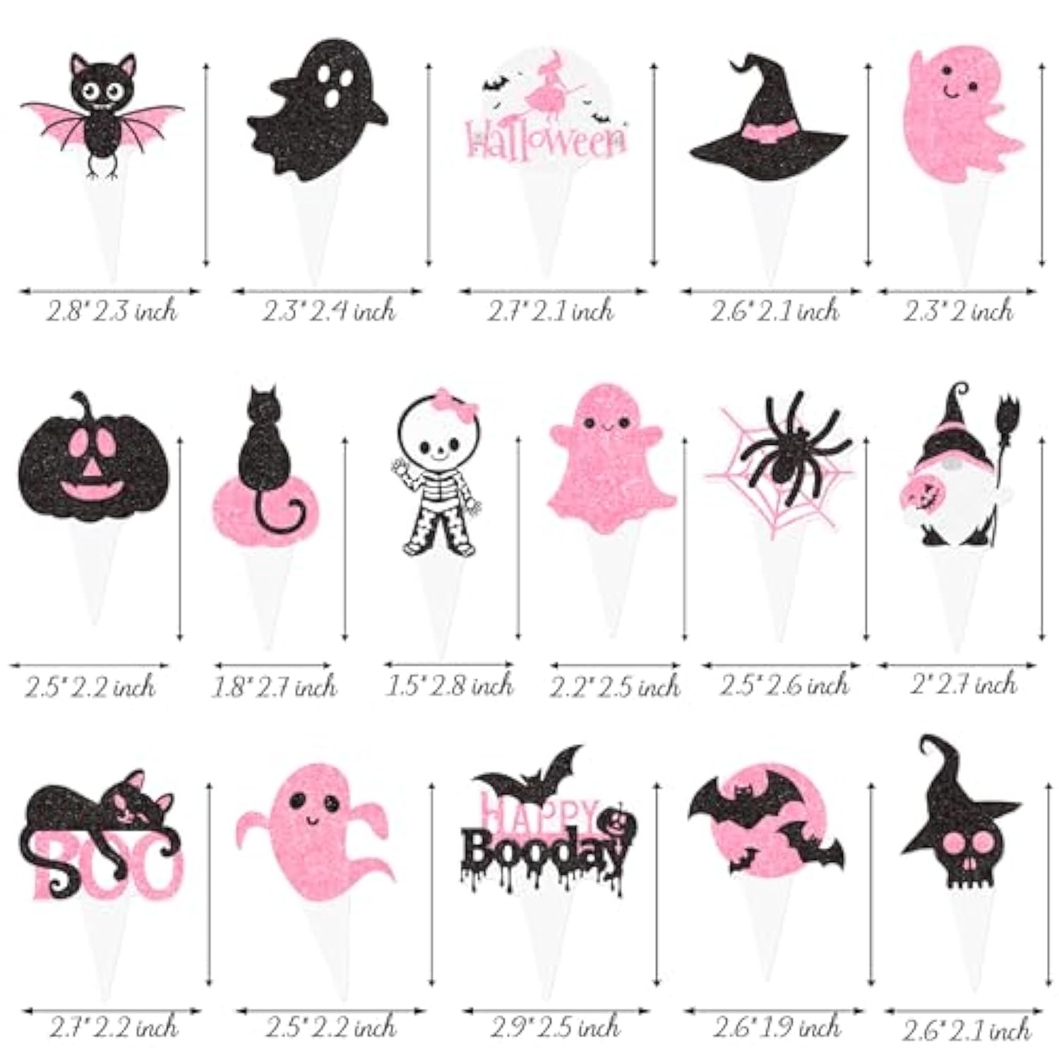 48Pcs Halloween Ghost Cupcake Toppers Pink Black Boo Pumpkin Bat Witch Picks