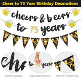 Black and Gold 75th Birthday Decorations with Banner and Hanging Swirls for Men