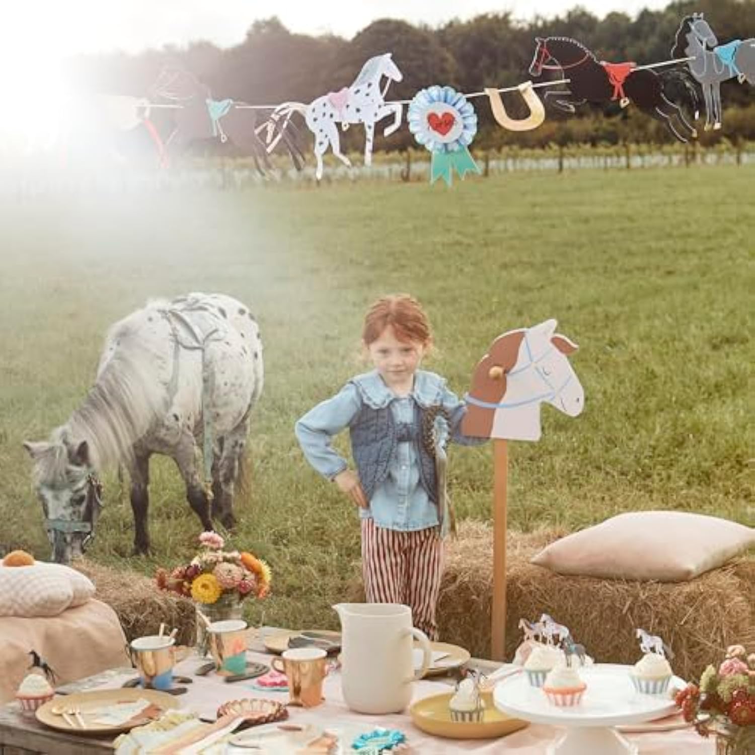 Meri Meri Horse Party Banner (Pack of 1). 13' Party Garland Including Excess Cord