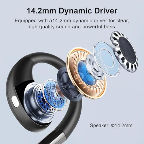 Open Ear Clip Wireless Earbuds Bone Conduction Headphones, Bluetooth 5.4, Open Ear Design For Running Fitness,Officebuilt-In Mic, Ipx7 Waterproof, Led Display Charging Case,Ear Hooks Black