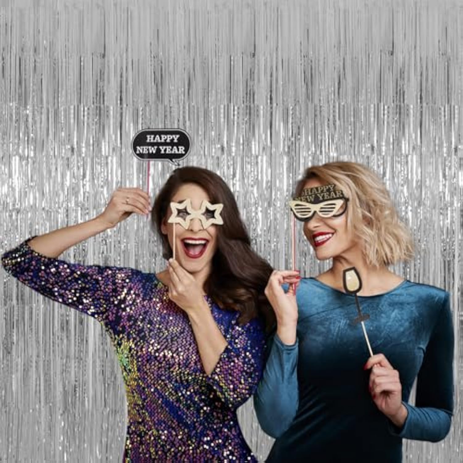 Silver Tinsel Fringe Backdrop Curtains For Parties, 3.2 X 8 Ft Foil Streamer Disco Party Decorations Photo Booth For Birthday, Engagement, New Year Eve, Pack Of 2