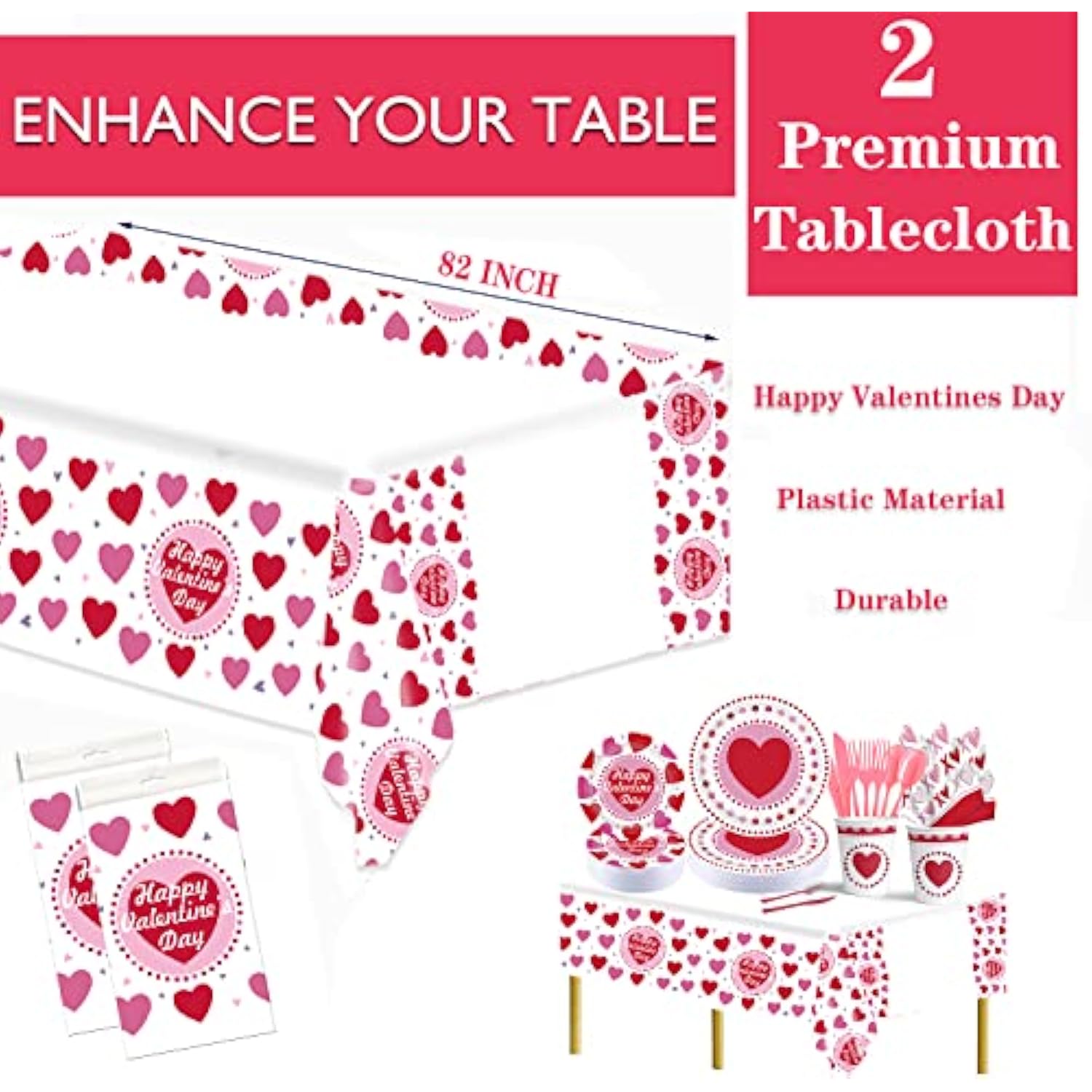 2025 Valentines Day Paper Plate Tableware Set - 177 Pcs Heart And Love Disposable Dinnerware With 2 Tablecloth - Red Paper Plates Napkins Cups For Valentines Day Kids School Office Party Supply