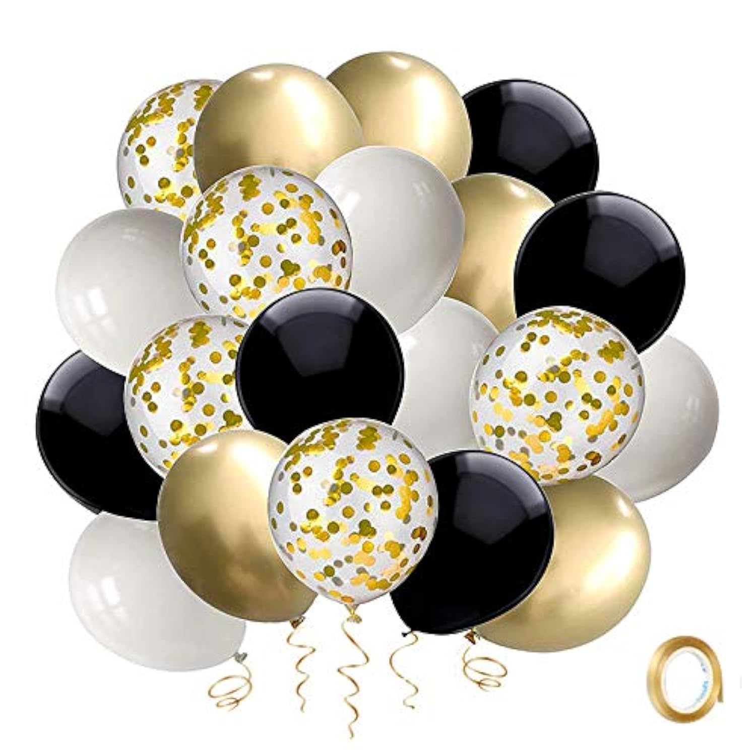 Black & Gold Confetti Balloons: 50-Piece Party Decoration Set