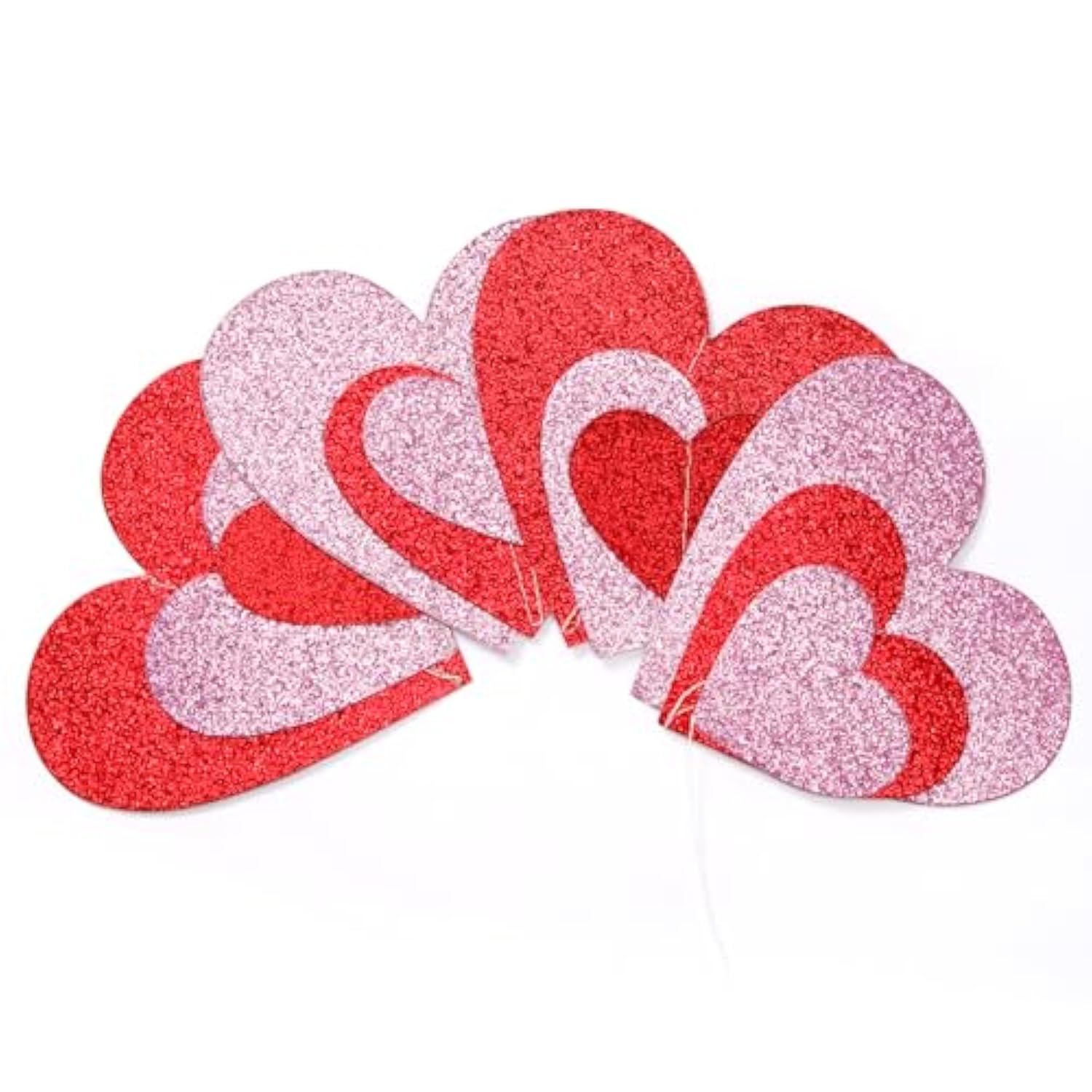 Galentines Valentines Party-Decorations Heart Garland - 6Pcs Glitter Pink Red Love Hanging Streamers,Romantic Special Night Baby Shower Wedding Anniversary Ceiling Banner Backdrop Decor