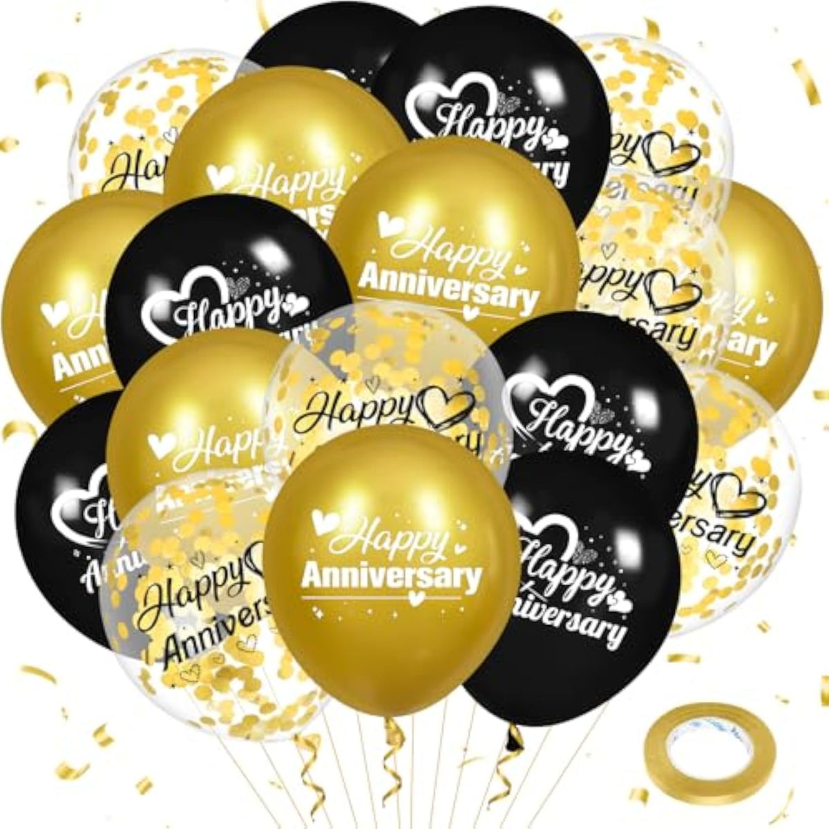 Happy Anniversary Balloons 18Pcs Black Gold Anniversary Party Decorations For Women Men Gold Silver 12Inch Metallic Confetti Anniversary Balloons For Indoor Outdoor Party Supplies