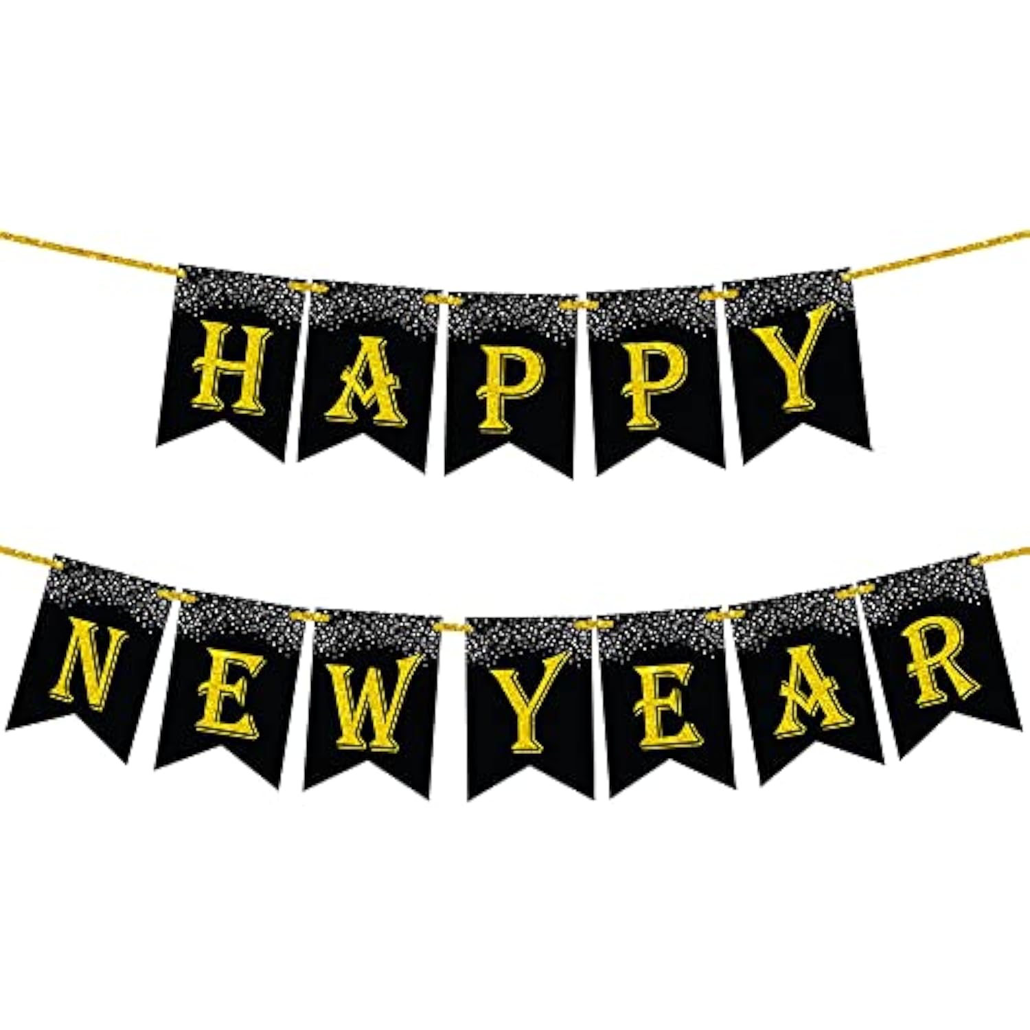 10 Ft Black Gold Happy New Year Banner 2026 for Party and NYE Decorations