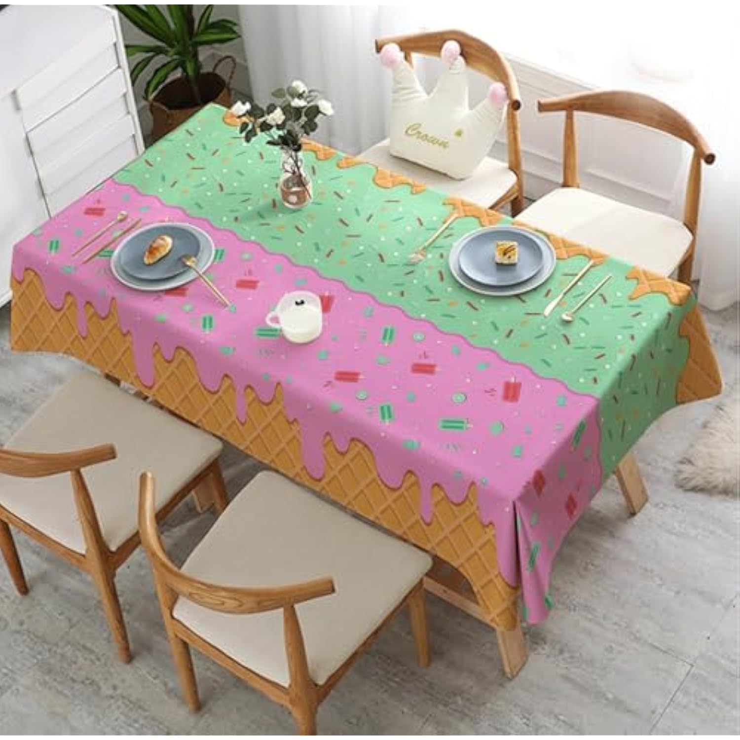 Ice Cream Party Decorations - Disposable Tablecloth For Ice Cream Birthday Party Decorations - Plastic Table Cover For Summer Bar Party Banner,2 Pack
