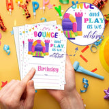 Bounce House Birthday Party Invitation, Bounce Themed Fill-In Invites For Man & Woman, 20 Invitations With Envelopes (4" X 6"), Adults Jumping Party Favors Decorations And Supplies -25