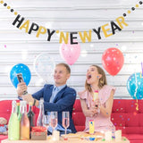 Happy New Year 2026 Black Gold Glitter Banner Party Decoration
