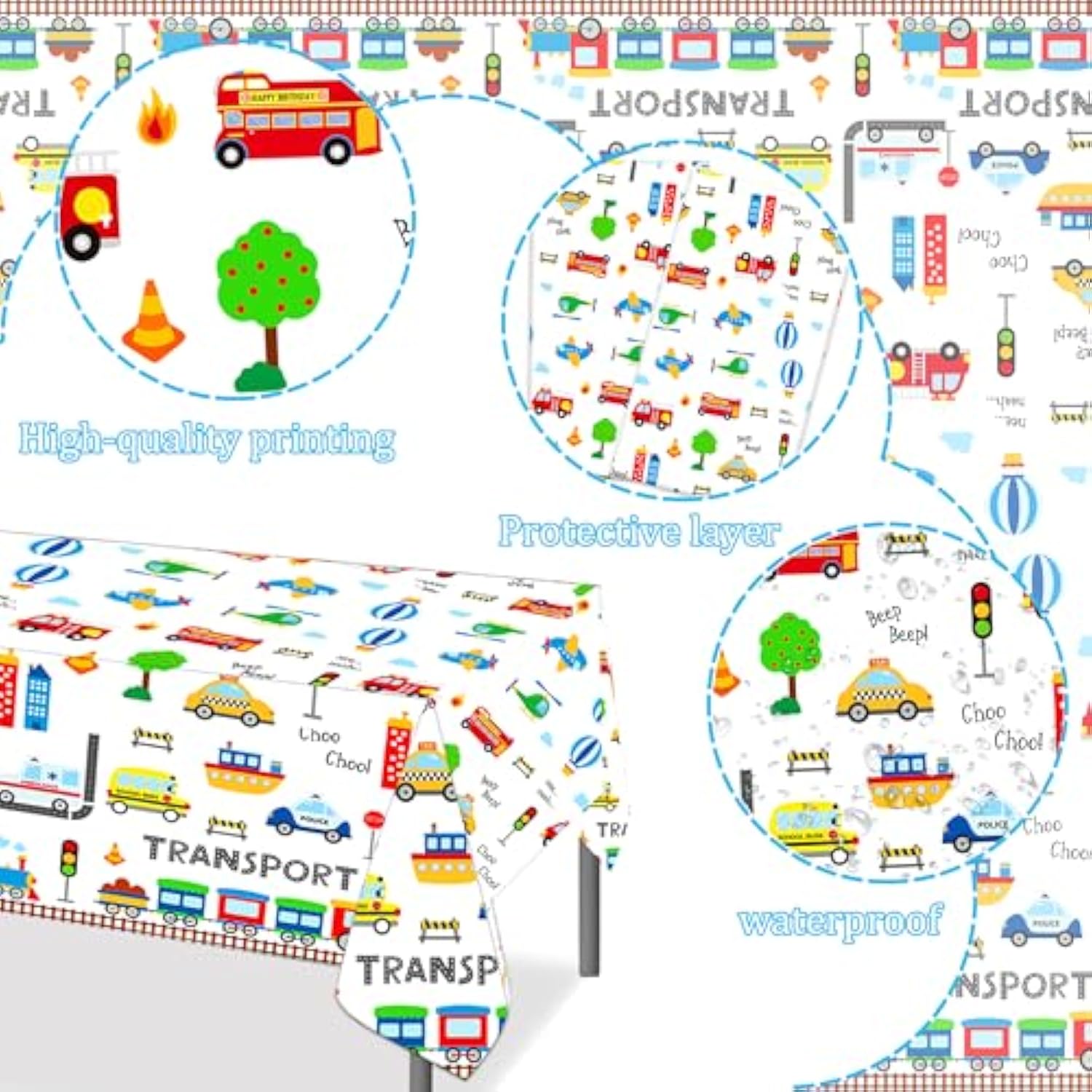 Transportation Tablecloth Transportations Birthday Party Supplies 2Pcs Train Bus Table Covers Transportation Party Table Decor For Vehicle Car Theme Baby Shower Decorations