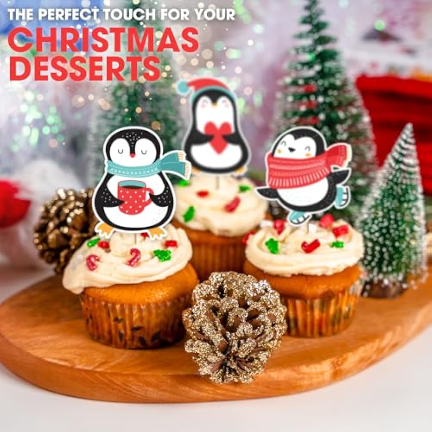 36-Piece Cute Penguin Cupcake Toppers for Birthday and Holiday Party Decor