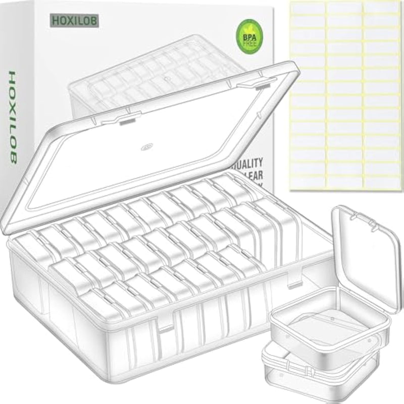 Bead Organizer Box, 30Pcs Small Clear Plastic Storage Containers, Craft Storage Box Features Hinged Lid And Labels, Mini Boxes For Bracelets, Jewelry, Diamonds, Clay Beads, Screws, Seeds, Small Parts