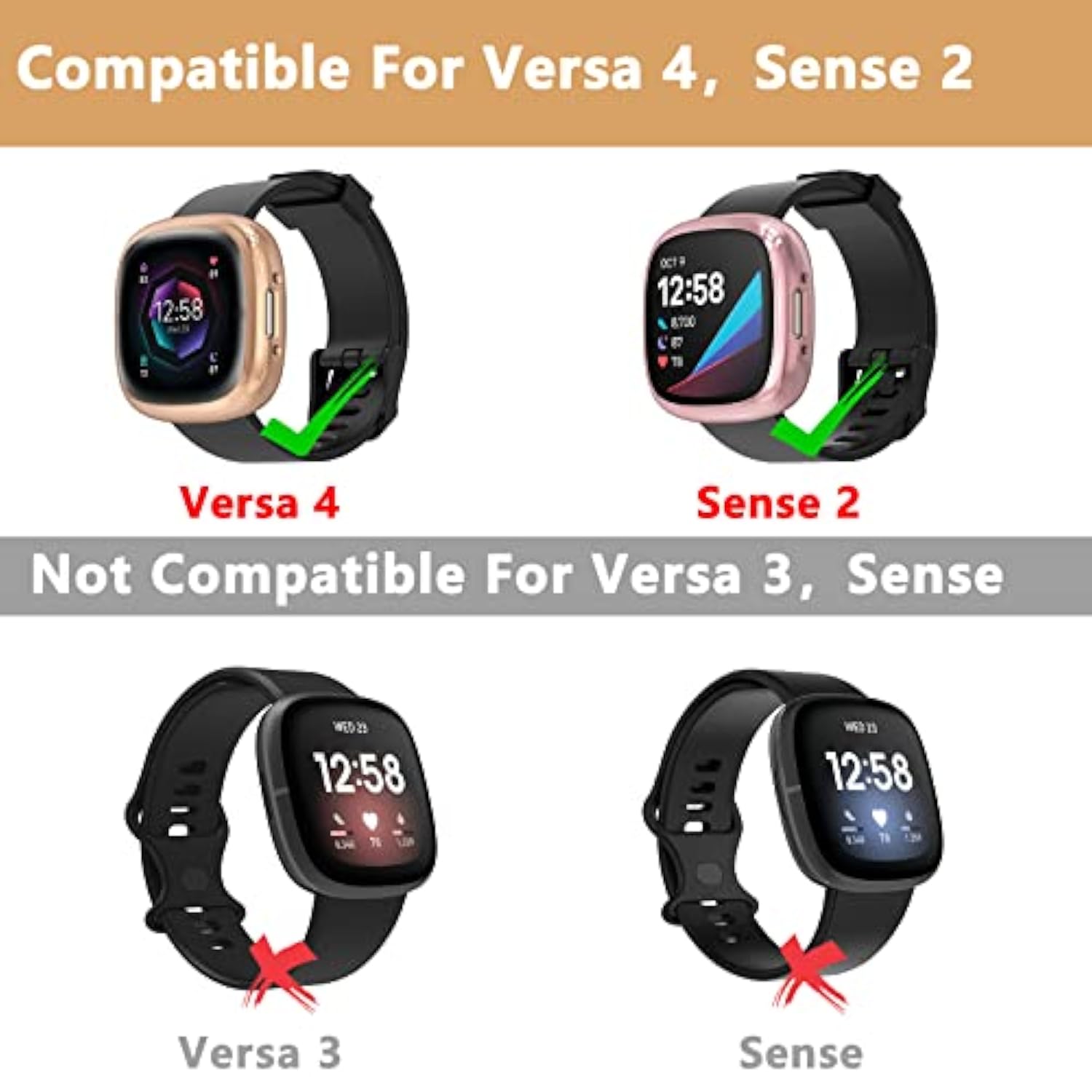5 Pack Silicone Screen Protector Case Compatible With Fitbit Sense 2/Versa 4, Full Coverage Hd Ultra-Thin Tpu Bumper Case Compatible With Fitbit Versa 4/Sense 2, Clear/Black/Blue/Rose Gold/Pink