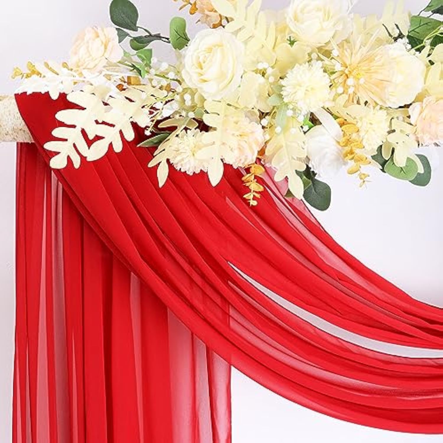 Red Wedding Arch Draping Fabric 20ft Sheer Chiffon Panel Backdrop for Ceremony