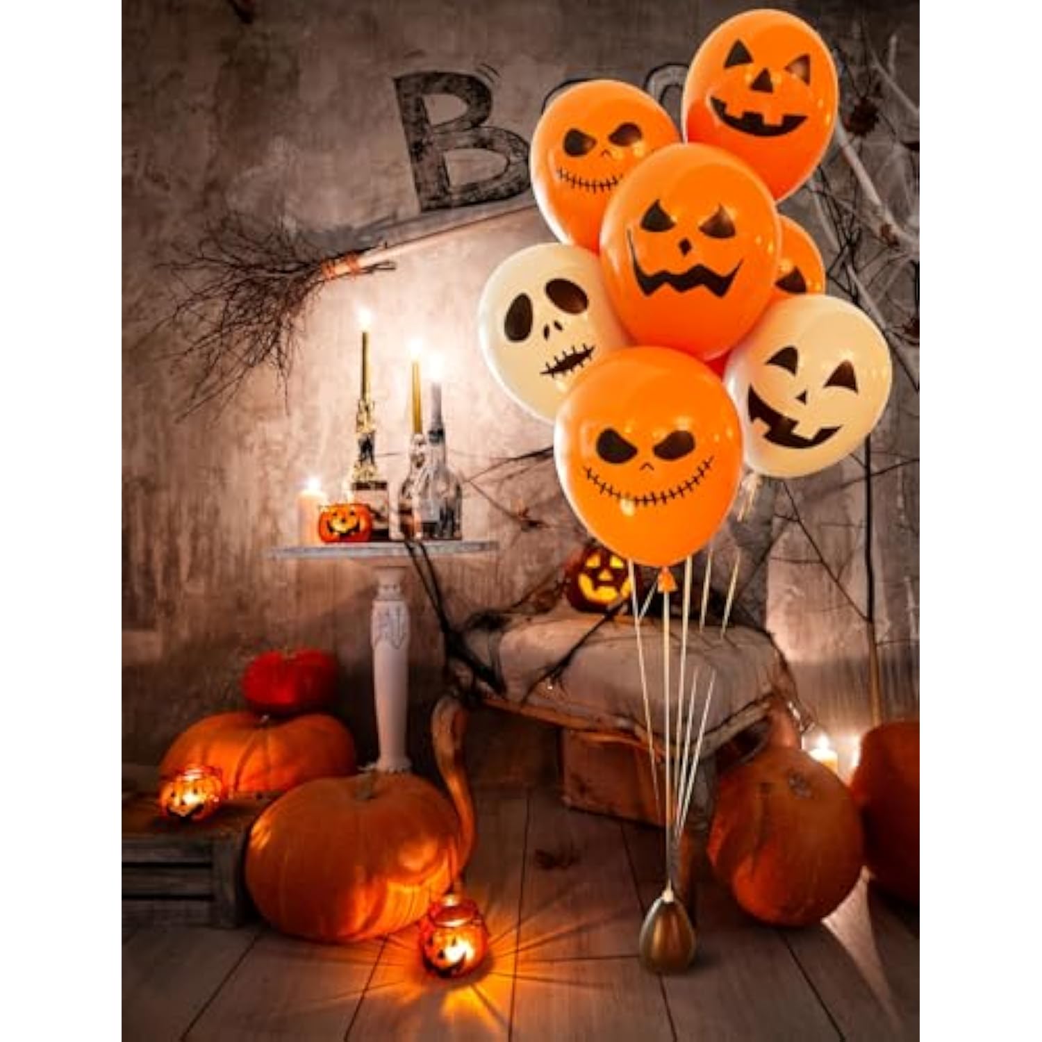 Halloween Balloon Set 50PCS Orange White Ghost Pumpkin Balloons for Spooky Birthday Party Decor