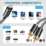 [Mfi Certified] Lighting To Rca Cable Audio Aux Adapter, 2-Male Stereo Y Splitter Aux Cord Compatible With I-Phone 14 13 12 11 Pro Xs Xr X 8 7 For Amplifier,Car,Home Theater, Speaker And More (6.6Ft)