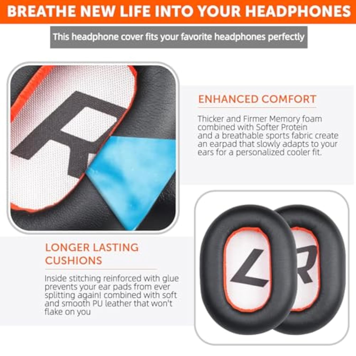 8200Uc Replacement Earpad For Plantronics Backbeat Pro 2/ Voyager 8200 Uc Wireless Headphones, Ear Cushions Cup Cover Earmuff Protein Leather Memory Foam, Repair Part Accessories