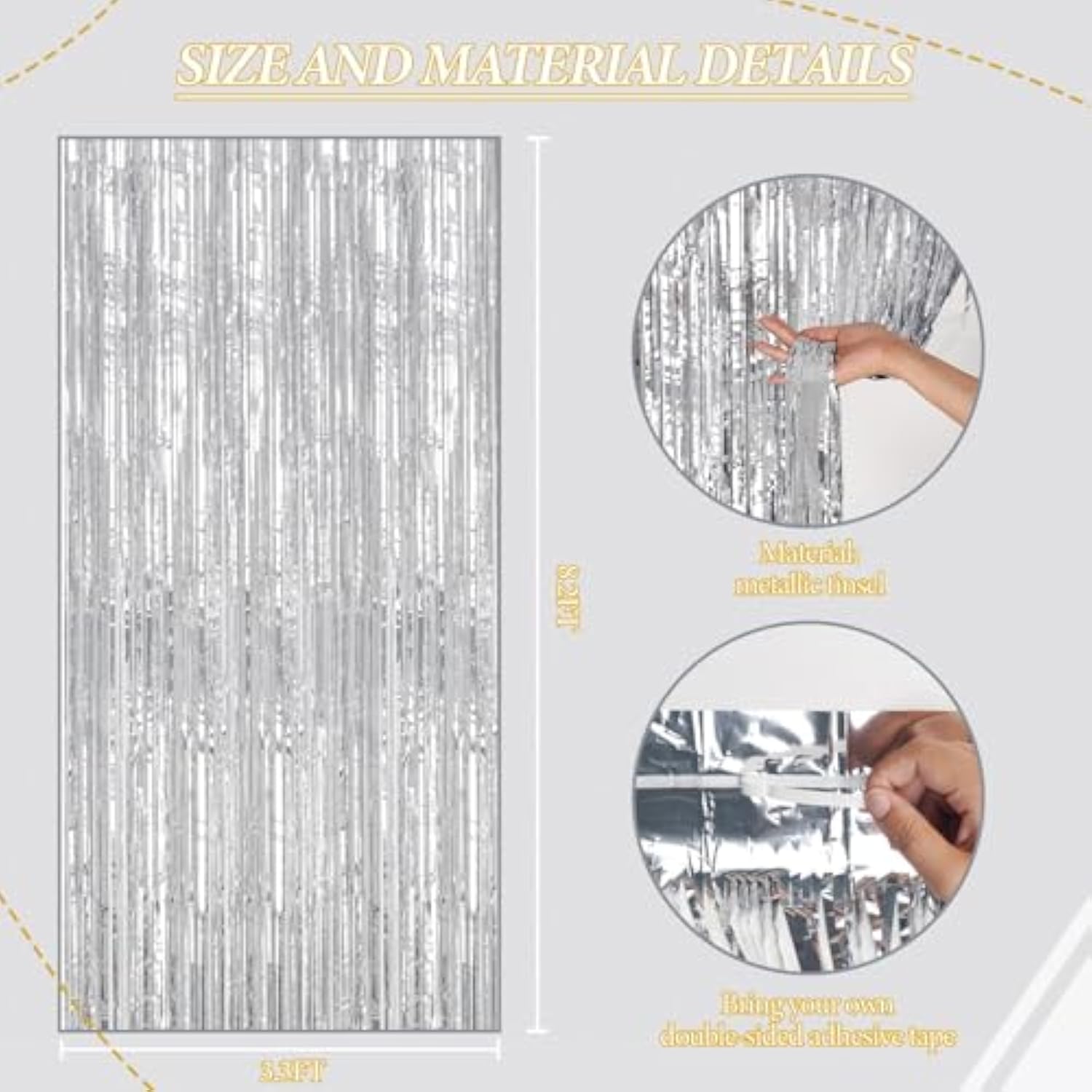 3-Pack Silver Foil Fringe Backdrop Curtains for Party & Photo Booth Décor