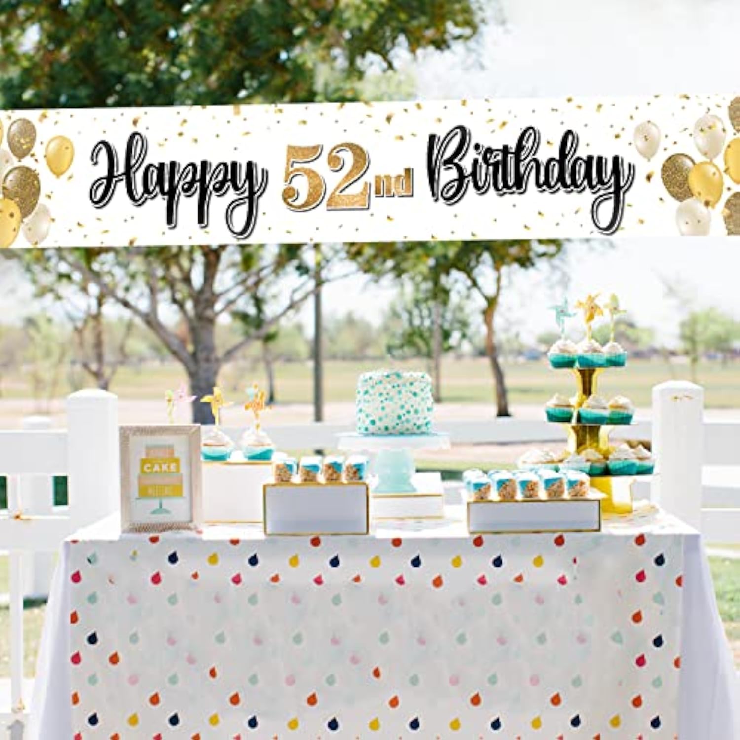 Happy 52Nd Birthday Decorations,52Nd Gold Balloon Large Birthday Hanging Banner Sign,52 Years Old Bday Party Supplies.