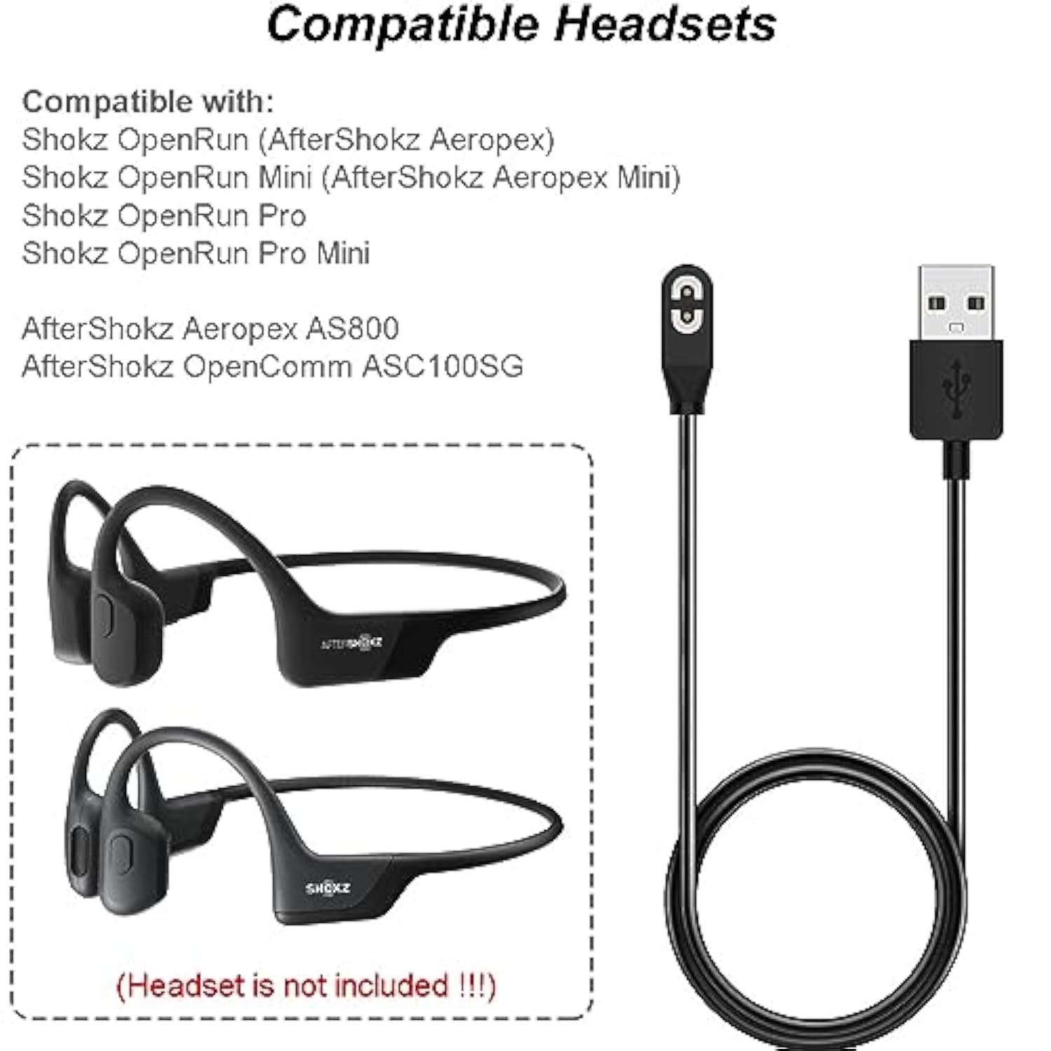 Charging Cable For Shokz Openrun, Openrun Pro, Openrun Mini, Aftershokz Aerope