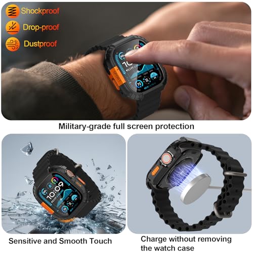 Rugged Waterproof Case for  Watch Ultra 3/2/1 49mm with Screen Protector,Metal & PC Bumper+9H Tempered Glass,Stylish Shockproof Men Cover for