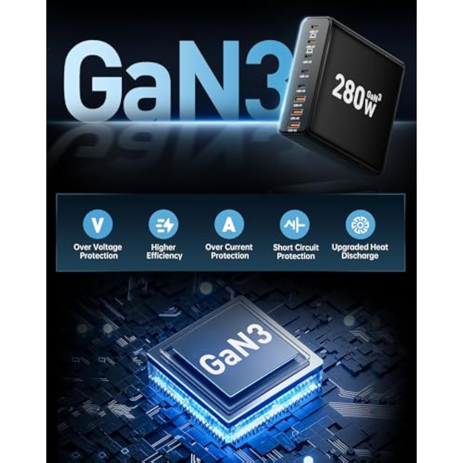 280W Usb C Charger Block, 8-Port Usb C Charging Station Gan Iii Pd 65W Laptop Charger Adapter Compatible With Macbookpro/Air,Dell,Ipad,Portable Charging Station For Iphone,Samsung Galaxy (Black)