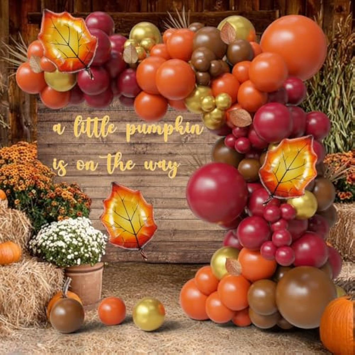 Fall Balloon Arch Kit: Burgundy, Orange, Maple Leaf - 148 Piece