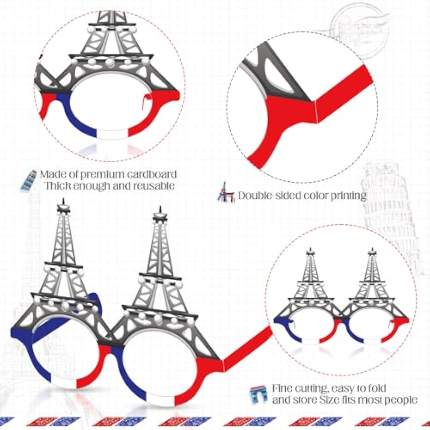 36 Pcs Paris Party Decorations France Theme Eyeglasses Paper Glasses Frame Eiffel Tower Photo Booth Props French Party Favors For Paris Baby Shower Birthday Supplies