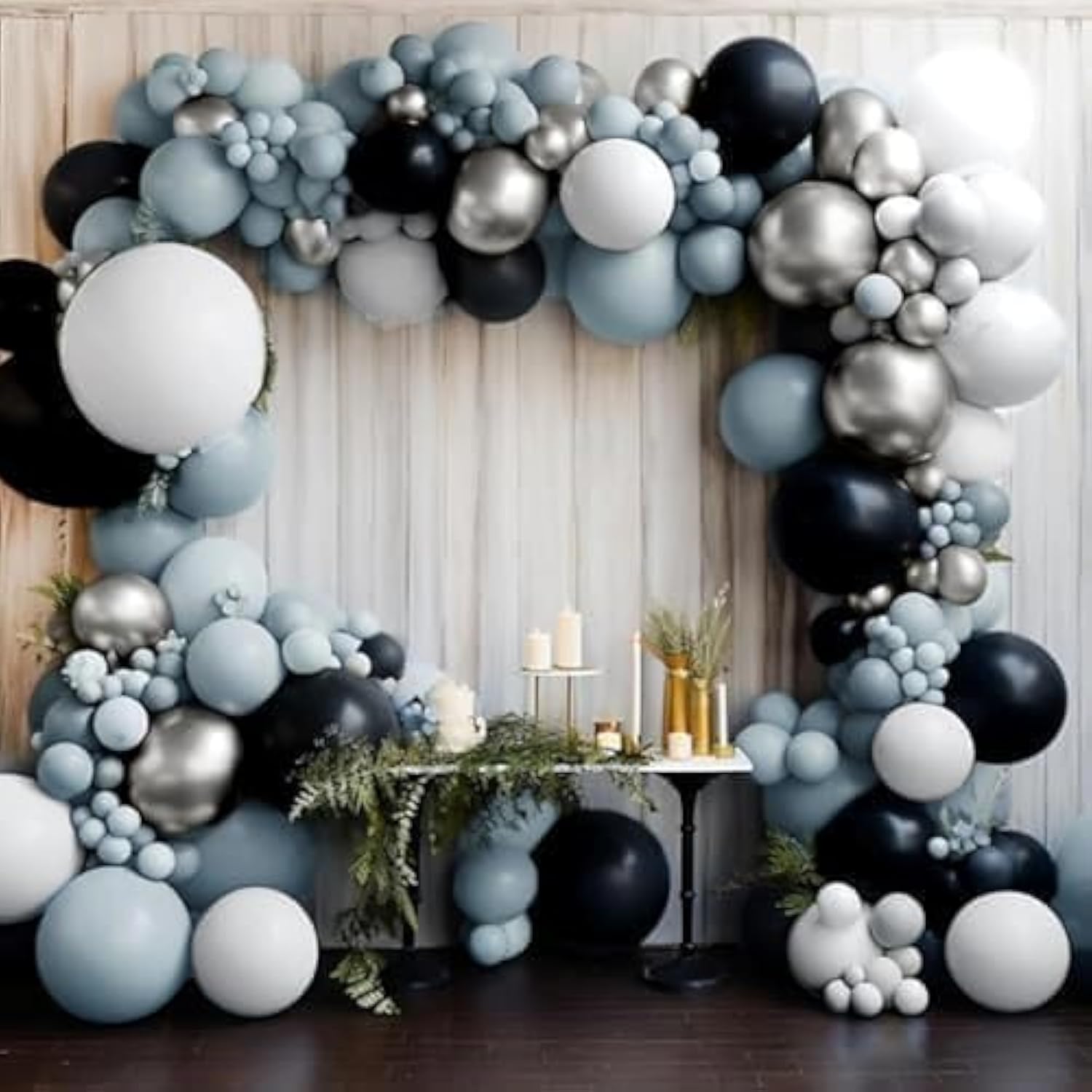 Blue & Black Balloon Garland Kit: Double-Stuffed Latex Balloons